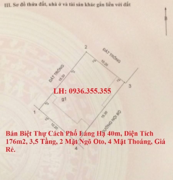 Bán Biệt Thự Láng Hạ, Hồ Thành Công, Ba Đình, 180m2, Lô Góc, 4 Mặt Thoáng, Giá Rẻ